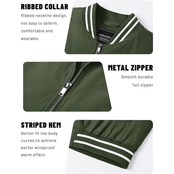 ❤️ Men's Bomber Jacket Lightweight Casual Spring Fall Windbreaker Zip Up Green - Picture 5 of 8